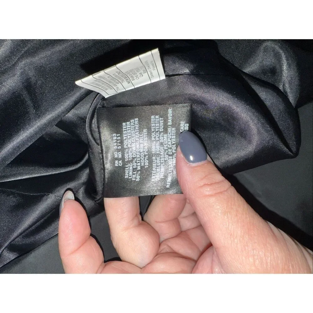 Cole Haan Black Quilted Down Feather Long Hooded Puffer Coat sz 2X EUC - Picture 9 of 9